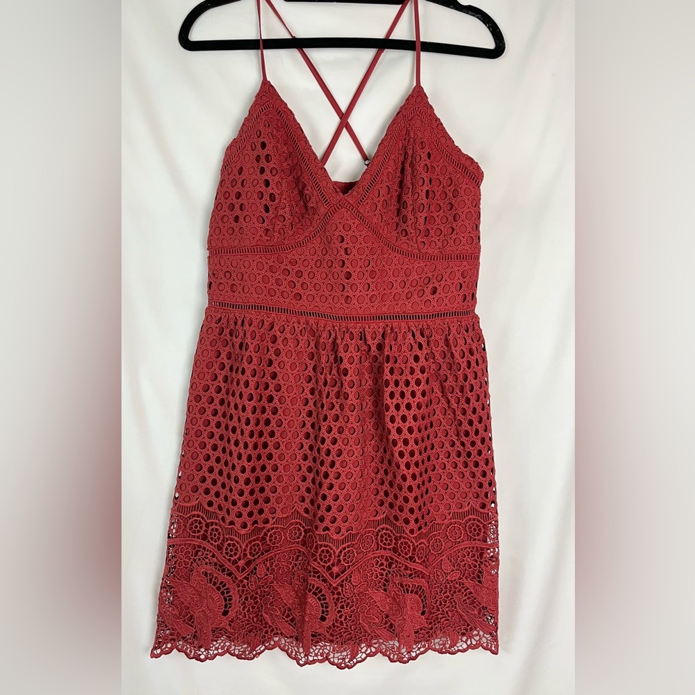 Abercrombie & Fitch Red Crochet Mini Dress